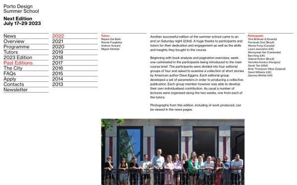 Porto Design Summer School website screenshot